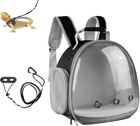 حقيبة ظهر التنين الملتحي، حزام ومقود قابلان للتعديل (S، M، L، 3 عبوات)، حامل حقيبة ظهر صغير على شكل كبسولة فضائية لخنزير غينيا، أرنب الطيور، رمادي in Kuwait