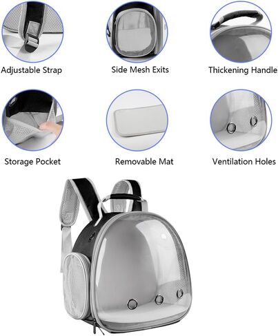 حقيبة ظهر التنين الملتحي، حزام ومقود قابلان للتعديل (S، M، L، 3 عبوات)، حامل حقيبة ظهر صغير على شكل كبسولة فضائية لخنزير غينيا، أرنب الطيور، رمادي in Kuwait