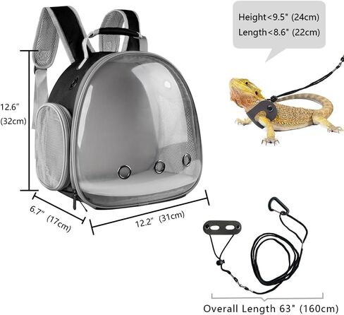 حقيبة ظهر التنين الملتحي، حزام ومقود قابلان للتعديل (S، M، L، 3 عبوات)، حامل حقيبة ظهر صغير على شكل كبسولة فضائية لخنزير غينيا، أرنب الطيور، رمادي in Kuwait