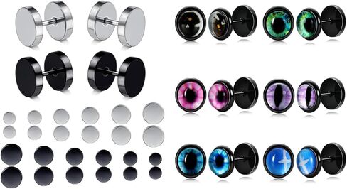 MDFUN مقياس مزيف 316L جراحي من الفولاذ المقاوم للصدأ عيون شريرة مستديرة دمبل ترصيع مسطح in Kuwait