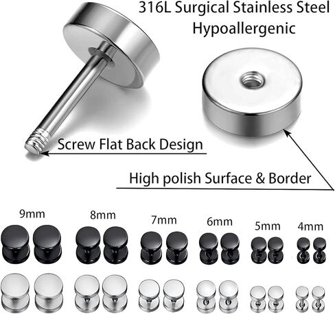 MDFUN مقياس مزيف 316L جراحي من الفولاذ المقاوم للصدأ عيون شريرة مستديرة دمبل ترصيع مسطح in Kuwait