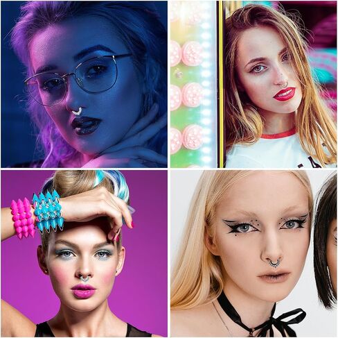 6Pcs Fake Septum Nose Hoop Fake Nose Ring Stainless Steel Fake Nose Piercing with Rhinestone Clip On Nose Ring Lip Non Piercing Body Jewelry in Saudi Arabia