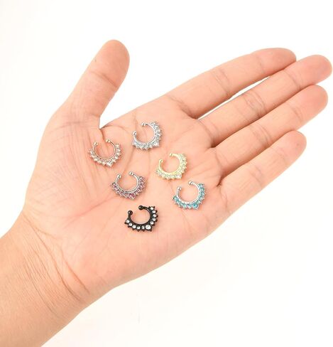 6Pcs Fake Septum Nose Hoop Fake Nose Ring Stainless Steel Fake Nose Piercing with Rhinestone Clip On Nose Ring Lip Non Piercing Body Jewelry in Saudi Arabia