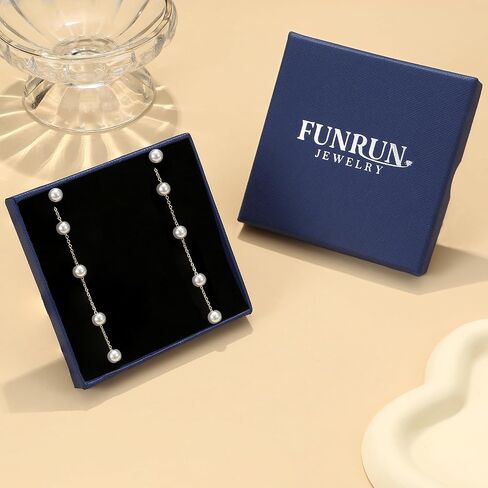 FUNRUN JEWELRY Pearl Necklace for Women 14K Gold Plated Pearl Jewelry Set Adjustable Pearl Choker Necklace Bracelet Pearl Drop Earrings Dainty Wedding Pearl Jewelry in Kuwait