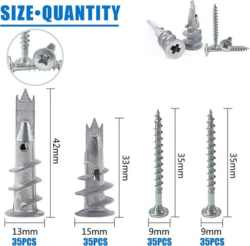 ISPINNER 140 قطعة من مراسي الجدران الجافة من الزنك ذاتية الحفر مع مجموعة متنوعة من البراغي (13x42 مم + 15x33 مم) in Kuwait