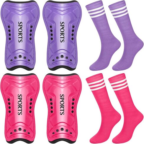2 Pairs of Kids Shin Guards with Girls Soccer Socks Protective Soccer Shin Guards Soccer Gear for 3-6, 6-10, 10-15 Years Old Girls Boys Children Teens Games Protection Equipment in Saudi Arabia