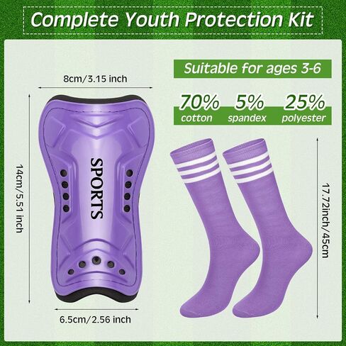2 Pairs of Kids Shin Guards with Girls Soccer Socks Protective Soccer Shin Guards Soccer Gear for 3-6, 6-10, 10-15 Years Old Girls Boys Children Teens Games Protection Equipment in Saudi Arabia
