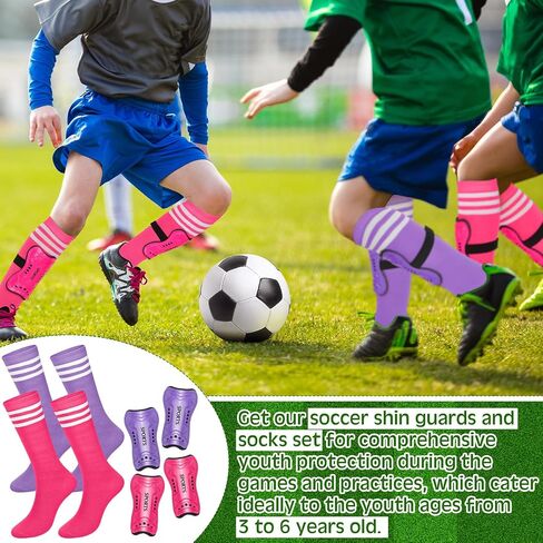 2 Pairs of Kids Shin Guards with Girls Soccer Socks Protective Soccer Shin Guards Soccer Gear for 3-6, 6-10, 10-15 Years Old Girls Boys Children Teens Games Protection Equipment in Saudi Arabia