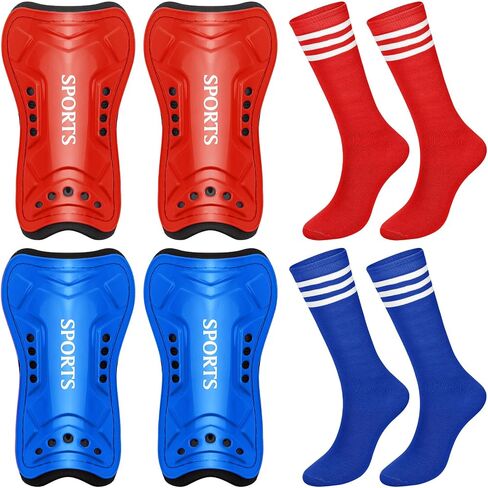 2 Pairs of Kids Shin Guards with Girls Soccer Socks Protective Soccer Shin Guards Soccer Gear for 3-6, 6-10, 10-15 Years Old Girls Boys Children Teens Games Protection Equipment in Saudi Arabia