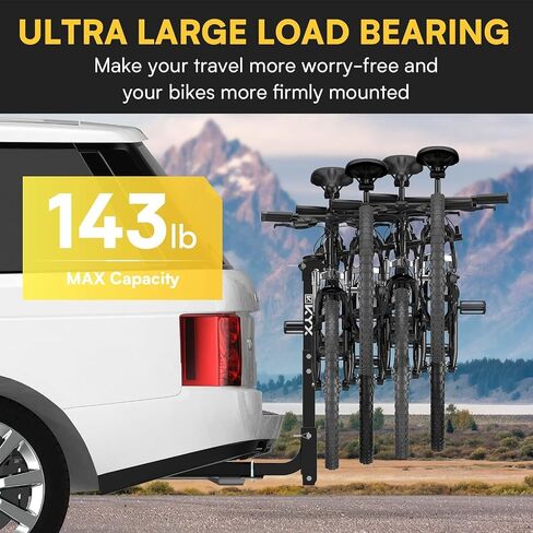 Bike Car Rack, 3 Bicycles Rack Mount Carrier with 2 in. Hitch Receiver, 143LBS Capacity Stable Steel Frame with Foldable and Tilt-Away Modes for Car SUV Truck Vans, Easy Assembly, Safe Locking, Black in Saudi Arabia