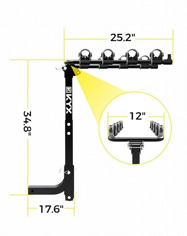 Bike Car Rack, 3 Bicycles Rack Mount Carrier with 2 in. Hitch Receiver, 143LBS Capacity Stable Steel Frame with Foldable and Tilt-Away Modes for Car SUV Truck Vans, Easy Assembly, Safe Locking, Black in Saudi Arabia