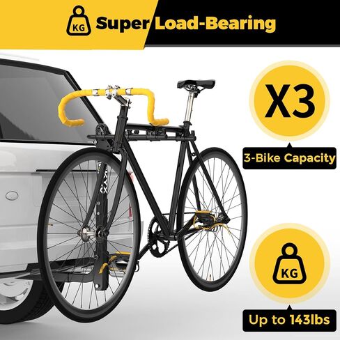 Bike Car Rack, 3 Bicycles Rack Mount Carrier with 2 in. Hitch Receiver, 143LBS Capacity Stable Steel Frame with Foldable and Tilt-Away Modes for Car SUV Truck Vans, Easy Assembly, Safe Locking, Black in Saudi Arabia