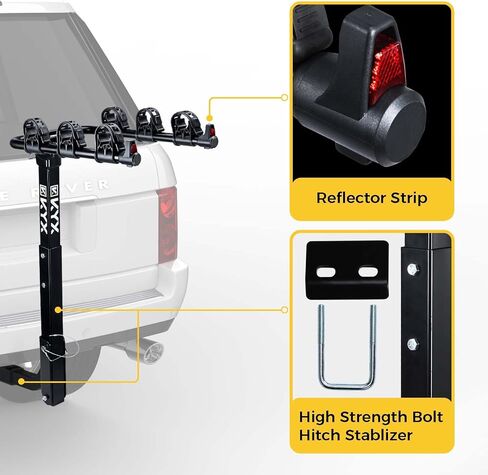 Bike Car Rack, 3 Bicycles Rack Mount Carrier with 2 in. Hitch Receiver, 143LBS Capacity Stable Steel Frame with Foldable and Tilt-Away Modes for Car SUV Truck Vans, Easy Assembly, Safe Locking, Black in Saudi Arabia