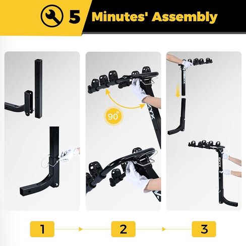 Bike Car Rack, 3 Bicycles Rack Mount Carrier with 2 in. Hitch Receiver, 143LBS Capacity Stable Steel Frame with Foldable and Tilt-Away Modes for Car SUV Truck Vans, Easy Assembly, Safe Locking, Black in Saudi Arabia