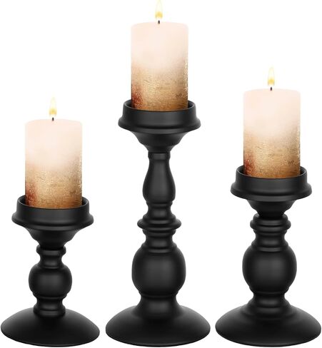 3 قطع حامل شموع حديدية تقف 5.3/6.8/9.1 بوصة طويل القامة عمود حامل شموع مجموعة شموع معطرة سوداء تقف الرجعية الجدول محور ديكور للمدفأة in Kuwait