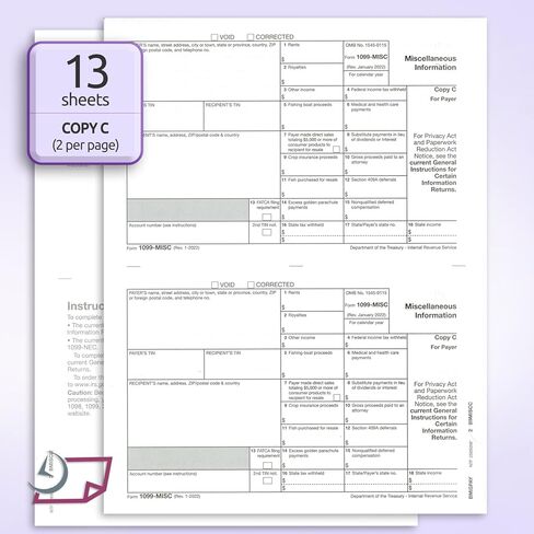 NextDayLabels 1099 MISC Forms for 2023, 4-Part Tax Forms, Vendor Kit of 25 Laser Forms and 25 Self-Seal Envelopes, Forms Designed for QuickBooks and Other Accounting Software in Saudi Arabia