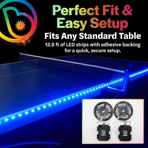 Brightz LED Ping Pong Table Light - Electrify Your Gameplay Experience! 12-Foot Light Strip for Ping Pong Tables - Color Changing or Solid Color Modes (Table Not Included) in Kuwait