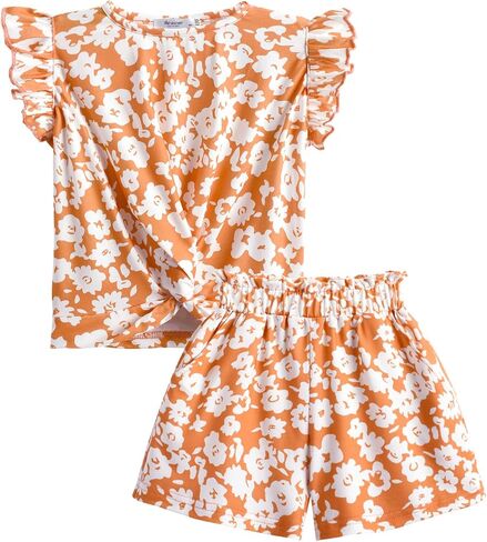 Arshiner Toddler Girl 2 Piece Short Sets Baby Girls Floral-Print Clothes Twist Front Top and Short with Pocket Summer Outfits in Saudi Arabia