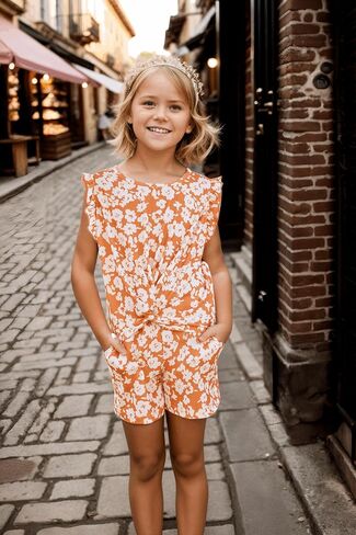 Arshiner Toddler Girl 2 Piece Short Sets Baby Girls Floral-Print Clothes Twist Front Top and Short with Pocket Summer Outfits in Saudi Arabia