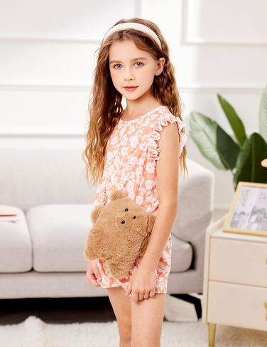 Arshiner Toddler Girl 2 Piece Short Sets Baby Girls Floral-Print Clothes Twist Front Top and Short with Pocket Summer Outfits in Saudi Arabia