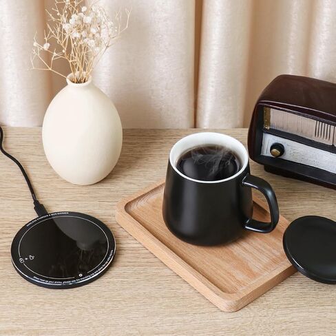 كوب قهوة ذاتي التسخين من APEKX مع وسادة شحن لاسلكية 15 وات - تحكم ذكي في درجة الحرارة 131 درجة فهرنهايت/55 درجة مئوية، مناسب للمكتب والمنزل (أسود) in Kuwait