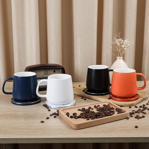 كوب قهوة ذاتي التسخين من APEKX مع وسادة شحن لاسلكية 15 وات - تحكم ذكي في درجة الحرارة 131 درجة فهرنهايت/55 درجة مئوية، مناسب للمكتب والمنزل (أسود) in Kuwait