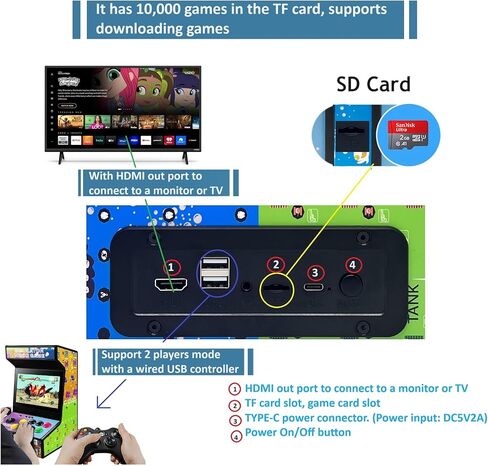 Handheld Arcade Game Console -10 Inch Mini Arcade Machine Cabinet - Classics Mini Player -Retro Games Included -Tabletop and Bartop Support for TV Output, Birthday Present Gift for Kids in Kuwait