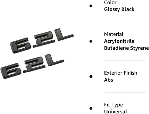 قطعتان جديدتان 6.2L شعارات ثلاثية الأبعاد لغطاء المحرك متوافق مع Chevy Silverado 1500 2500HD (أسود لامع) in Kuwait