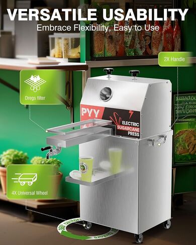Sugar Cane Juicer Machine, Commercial Electric 3-Rollers Sugarcane Juice Press Stainless Steel Extractor, Guarapera de Caña de Azúcar Eléctrica with Cleaning Brush, 2 Peelers, 16*13*28 IN,110V in Saudi Arabia