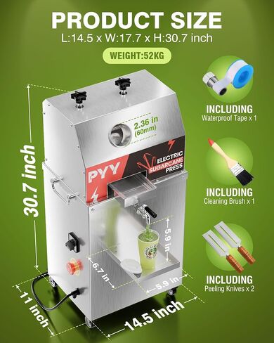 Sugar Cane Juicer Machine, Commercial Electric 3-Rollers Sugarcane Juice Press Stainless Steel Extractor, Guarapera de Caña de Azúcar Eléctrica with Cleaning Brush, 2 Peelers, 16*13*28 IN,110V in Saudi Arabia