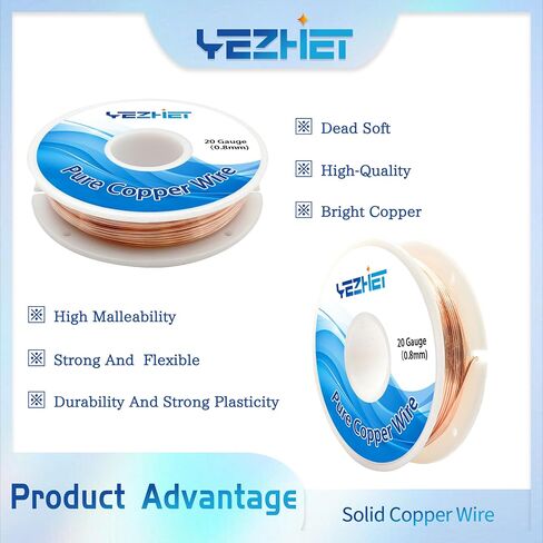 99.9% Solid Bare Copper Wire(20 Gauge, 66Ft), Dead Soft, 0.22 Pound Spool Pure Copper Wire for Crafts, Jewelry Making, Electroculture Gardening in Saudi Arabia