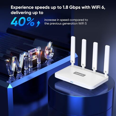 جهاز توجيه AX1800 WiFi 6، جهاز توجيه الإنترنت اللاسلكي ثنائي النطاق 802.11ax، جهاز توجيه جيجابت، شبكة سهلة، جهاز توجيه الألعاب، IPV6، WPA3، OFDMA، MU-MIMO، منافذ RJ45 بسرعة 1000 ميجابت في الثانية، يدعم أكثر من 30 جهازًا (أبيض) in Kuwait