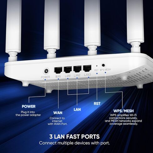 جهاز توجيه AX1800 WiFi 6، جهاز توجيه الإنترنت اللاسلكي ثنائي النطاق 802.11ax، جهاز توجيه جيجابت، شبكة سهلة، جهاز توجيه الألعاب، IPV6، WPA3، OFDMA، MU-MIMO، منافذ RJ45 بسرعة 1000 ميجابت في الثانية، يدعم أكثر من 30 جهازًا (أبيض) in Kuwait