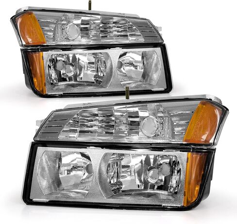 مجموعة المصابيح الأمامية متوافقة مع 2002 2003 2004 2005 2006 Chevy Avalanche 1500 2500 للمصابيح الأمامية المصنوعة من الكروم وعاكس كهرماني بديل للعدسات الشفافة (يناسب نماذج تكسية الجسم) in Kuwait