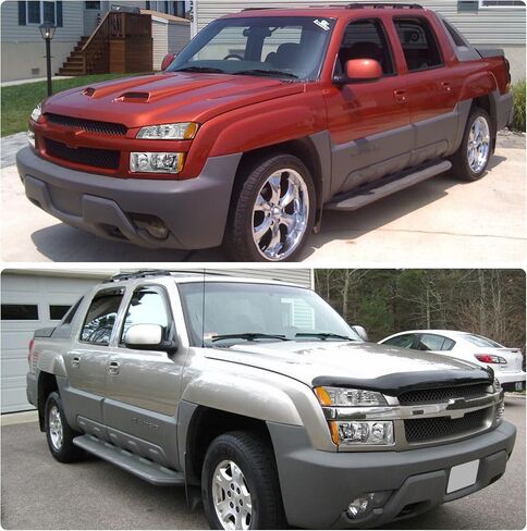 مجموعة المصابيح الأمامية متوافقة مع 2002 2003 2004 2005 2006 Chevy Avalanche 1500 2500 للمصابيح الأمامية المصنوعة من الكروم وعاكس كهرماني بديل للعدسات الشفافة (يناسب نماذج تكسية الجسم) in Kuwait