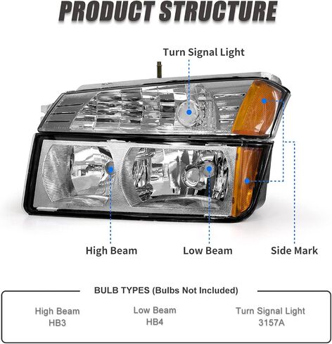 مجموعة المصابيح الأمامية متوافقة مع 2002 2003 2004 2005 2006 Chevy Avalanche 1500 2500 للمصابيح الأمامية المصنوعة من الكروم وعاكس كهرماني بديل للعدسات الشفافة (يناسب نماذج تكسية الجسم) in Kuwait