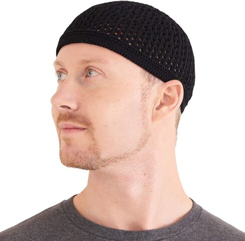 100% Cotton Skull Caps for Men, Knit Kufi Hat for Muslim Prayer, Women's Mesh Crochet Beanie, Ideal Head Wear During Summer in Saudi Arabia
