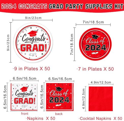 Graduation Party Supplies Kit Serves 50 - Graduation Party Maroon Class of 2024 Tableware, Disposable Dinner Plates, Dessert Plates, and Napkins for Congrats Grad Party Decorations in Kuwait