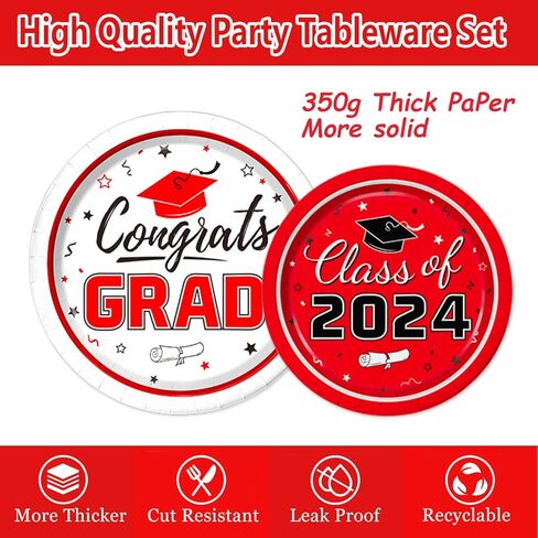 Graduation Party Supplies Kit Serves 50 - Graduation Party Maroon Class of 2024 Tableware, Disposable Dinner Plates, Dessert Plates, and Napkins for Congrats Grad Party Decorations in Kuwait