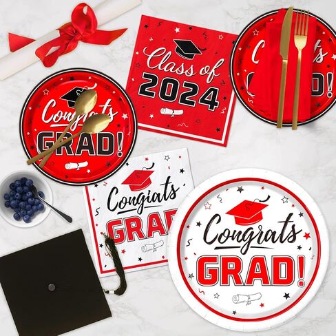 Graduation Party Supplies Kit Serves 50 - Graduation Party Maroon Class of 2024 Tableware, Disposable Dinner Plates, Dessert Plates, and Napkins for Congrats Grad Party Decorations in Kuwait