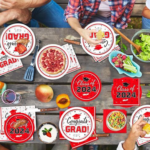 Graduation Party Supplies Kit Serves 50 - Graduation Party Maroon Class of 2024 Tableware, Disposable Dinner Plates, Dessert Plates, and Napkins for Congrats Grad Party Decorations in Kuwait