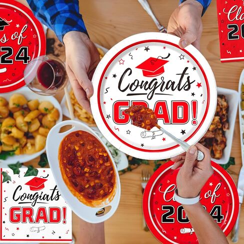 Graduation Party Supplies Kit Serves 50 - Graduation Party Maroon Class of 2024 Tableware, Disposable Dinner Plates, Dessert Plates, and Napkins for Congrats Grad Party Decorations in Kuwait
