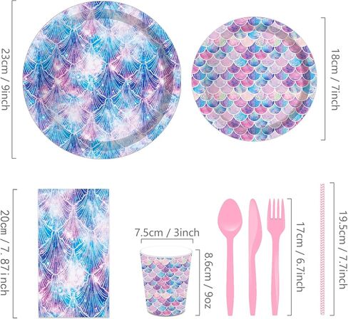 116 قطعة لوازم حفلات حورية البحر 16 ضيفًا ديكورات حفلات حورية البحر بما في ذلك أطباق ورقية لحفلات حورية البحر وأطباق العشاء والمناديل والكؤوس لتزيين حفلات حورية البحر in Kuwait