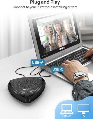 ميكروفون مؤتمر CMTECK USB، مكبر صوت للكمبيوتر المكتبي مع وظيفة كتم الصوت للبث، التقاط صوت متعدد الاتجاهات 360 درجة، مؤشر LED، مكالمات VoIP، سكايب، المقابلات، الدردشة (رمادي) in Kuwait
