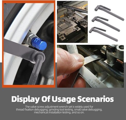 Tanstic 4Pcs Valve Adjusting Tool Kit, Motorcycle Scooter Valve Tool, Engine Valve Screw Repair Wrench, Valve Tappet Adjusting Square Hexagonal Hole Tool with Straight Offset Feeler Gauge Set in Kuwait