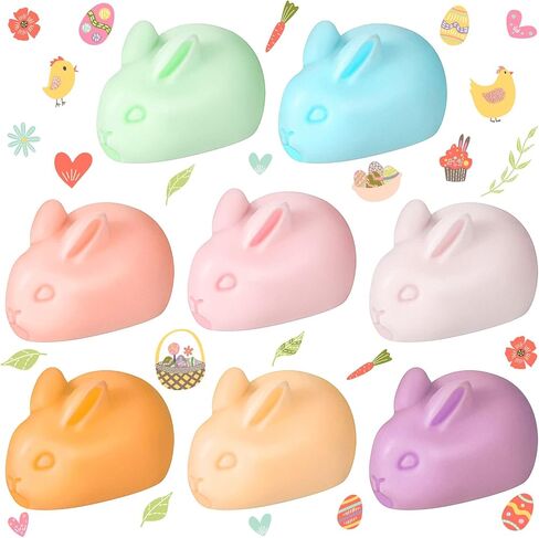 8 Pcs Easter Soap Easter Bunny Glycerin Soap Handmade Natural 3D Sculptured Luxurious Rabbit Bath Soaps Bar Decorative Easter Basket Gift for Women Men Kids, 8 Colors in Saudi Arabia