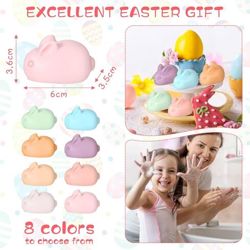 8 Pcs Easter Soap Easter Bunny Glycerin Soap Handmade Natural 3D Sculptured Luxurious Rabbit Bath Soaps Bar Decorative Easter Basket Gift for Women Men Kids, 8 Colors in Saudi Arabia