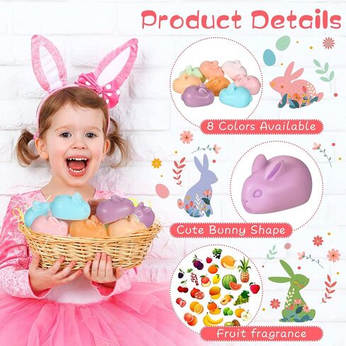 8 Pcs Easter Soap Easter Bunny Glycerin Soap Handmade Natural 3D Sculptured Luxurious Rabbit Bath Soaps Bar Decorative Easter Basket Gift for Women Men Kids, 8 Colors in Saudi Arabia