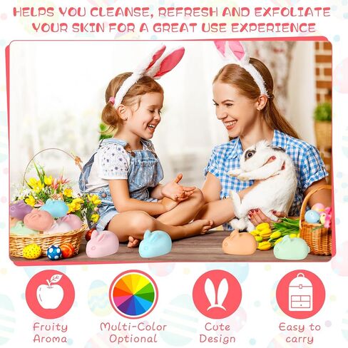 8 Pcs Easter Soap Easter Bunny Glycerin Soap Handmade Natural 3D Sculptured Luxurious Rabbit Bath Soaps Bar Decorative Easter Basket Gift for Women Men Kids, 8 Colors in Saudi Arabia