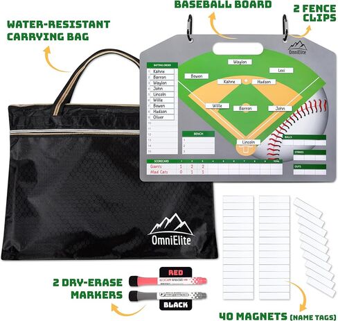 Baseball Lineup Board for Dugout | Magnetic Baseball Lineup Board | Softball Lineup Board for Dugout | Dugout Organizer includes 40 Magnets & Water-Resistant Carrying Bag for Storage and Transport in Saudi Arabia